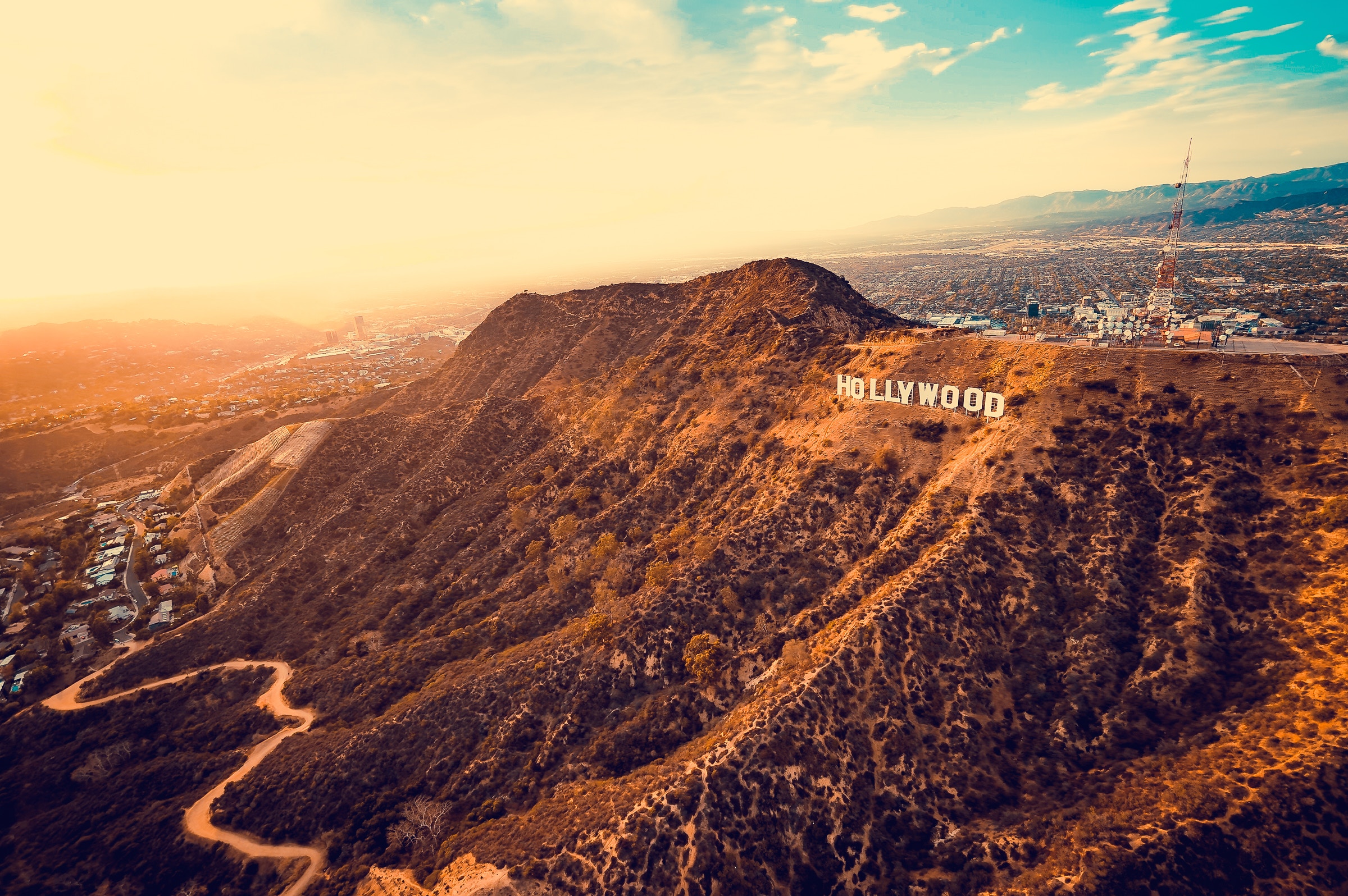 Aerial view of Hollywood sign